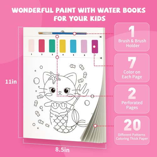 3PCS Paint With Water Books for Kids, Unicorn Mermaid & Dinosaur Watercolor Paint Book Set for Kids,Toddlers Water Color Coloring Painting Drawing Set,Mess Free Toys Gifts for Kids Age 3 4 5 6 7 8