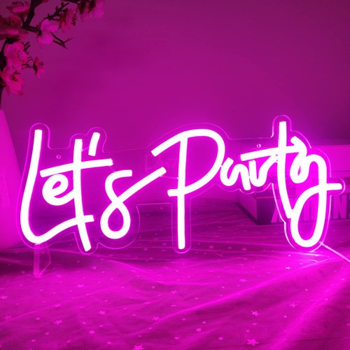Ajoyferris Let's Party Neon Signs Neon Light Sign for Wall Decor 16''x 7'' Word LED Neon Sign Art Decorative Lights for Bachelorette Party, Engagement Party, Birthday Party,Wedding Party Pink