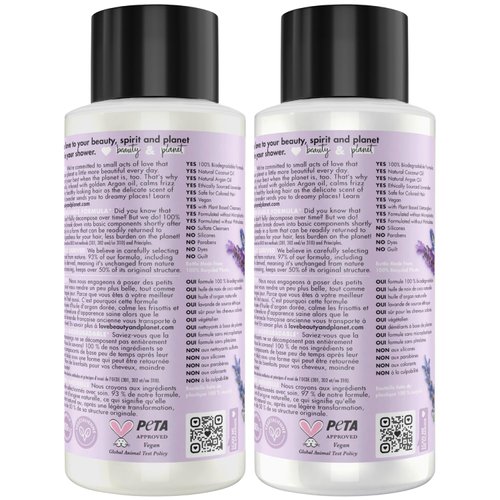 Love Beauty Planet Shampoo and Conditioner, Argan Oil & Lavender, Smooth & Serene - Sulfate-Free Shampoo & Conditioner, Frizz Control, Hair Smoothing, Scented, 13.5 Oz (2 Piece Set)