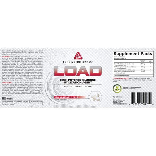 Core Nutritionals Load Platinum High Potency Glucose Utilization Agent with Berberine+Green Coffee Extract to Promote Carbohydrate Absorption and Glucose Disposal, (180 Caps)