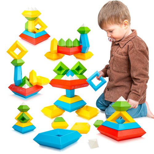 BELLOCHIDDO Montessori Toys for 2 3 4 5 Year Old Boy Girl - Blocks for Toddlers 1-3,15 Pcs Stacking Building Blocks for Toddlers 1-3, Toddler Toys Age 1-2 STEM Preschool Learning Educational Toy
