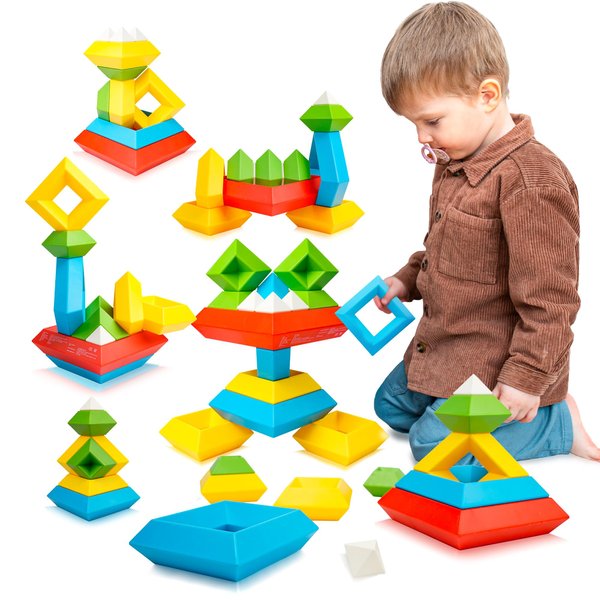 BELLOCHIDDO Montessori Toys for 2 3 4 5 Year Old Boy Girl - Blocks for Toddlers 1-3,15 Pcs Stacking Building Blocks for Toddlers 1-3, Toddler Toys Age 1-2 STEM Preschool Learning Educational Toy