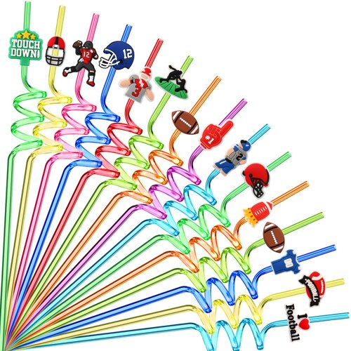 DTOFOOT 15Pcs Football Theme Straws, Football Party Favors Drinking Straws Decorations Supplies Reusable Straws for Football Birthday Party