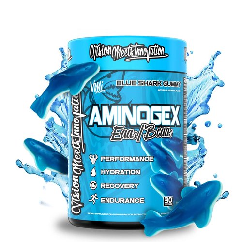 VMI Sports Aminogex Ultra | EAA + BCAA Powder | Amino Acid + Hydration Recovery Drink with Electrolytes, Betaine and Glutamine | (30 Servings) (Blue Shark Gummy)