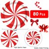 Wiooffen 80Pcs Christmas Peppermint Candy Paper Plates Party Supplies Decorations Candy Mint for Happy New Year Holiday Xmas Peppermint Party Supplies Red and White Striped Disposable Paper Tableware