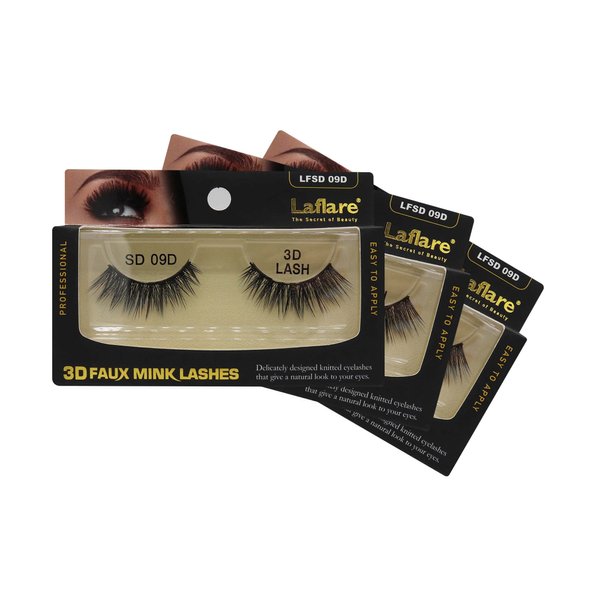 Laflare Silk Lashes 3D FAUX MINK Eyelashes, Light, Reusable, Handmade, Natural Looking, Professional Easy to Apply Eyelashes in a Knitted Style2-3 PACKS BUNDLE SPECIAL (3, SD09D)