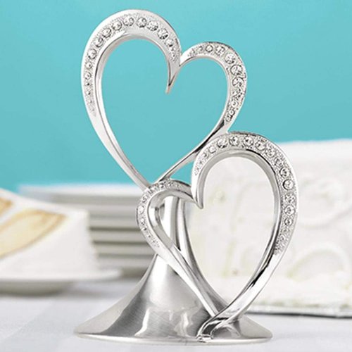 Hortense B. Hewitt Sparkling Love Double Hearts Anniversary, Engagement, Wedding Cake Topper, 5.5-Inches, Metal with Rhinestones, Silver