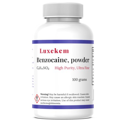 Benzocaine Powder 100 Grams - High Purity Raw Material in Secure Safety Cap Bottle