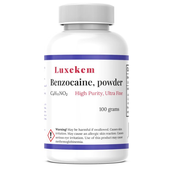 Benzocaine Powder 100 Grams - High Purity Raw Material in Secure Safety Cap Bottle