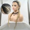 Yinuozhogntian Ombre Blonde Double Braided Wigs with Baby Hair Blonde with Dark Roots Heat Resistant Synthetic Lace Front Wigs for Women Natural Long 2xTwist Braids Synthetic Braids Wigs Daily Use