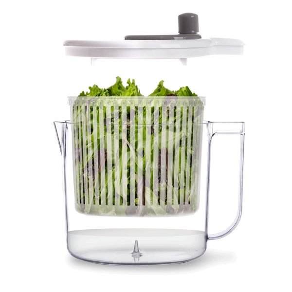 BINO | Salad Spinner - 2.6 Qt | Small Manual Lettuce Spinner with Built-in Draining System | Salad Spinner, Colander, and Water Pitcher in One | Fruit & Vegetable Basket Colander | Kitchen Gadgets