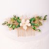 Missgrace Women Bridal Wedding Simple Dainty Gold Green Rhinestones Pearls Flower Leaf Side Hair Comb Special Occasion Headpiece Hair Accessories for Women