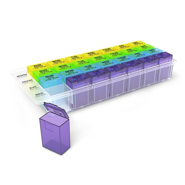 EZY DOSE Weekly Med-Control Tray Pill Planner │Pill Organizer │4-Times per Day, Multi-color, (67771)