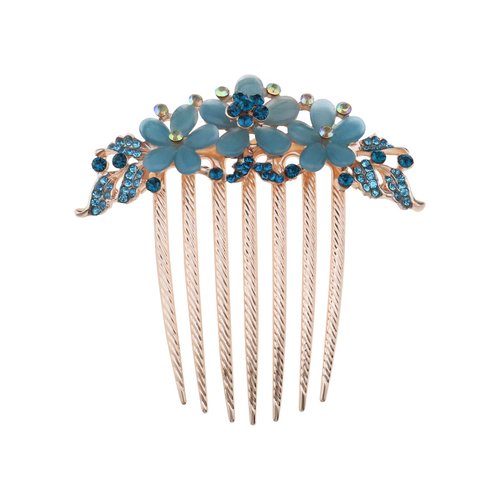 Micro Traders Flower Hair Comb Rhinestone Wedding Bride Headpiece Hair Ornament Decorative Hair Accessories for Women And Girls Hairstyles Blue