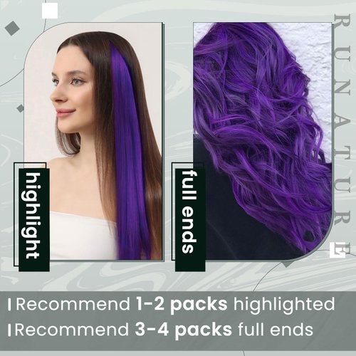 RUNATURE Clip in Hair Extensions Real Human Hair Purple Hair Extensions Human Hair Clip in Extensions 14 Inch Clip in Hair Extensions Purple Human Hair Extensions Clip ins Double Weft 25g 5pcs
