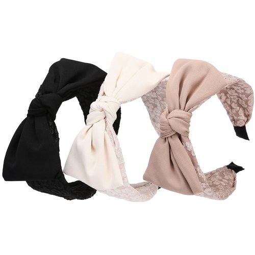 NARUNING 3 Pcs Wide Women's Fashion Bow-knot Headbands, Knotted Headband, Non Slip Head Hoop, Floral Pattern Cloth Hair Band, for Girls Hair Accessories (Style D)