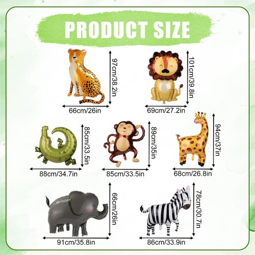 8pcs Jungle Animal Balloons, Safari Animal Balloon Safari Animal Monkey Elephant Zebra Leopard Crocodile Giraffe Lion Balloons Birthday Number Balloons Zoo Party Decoration Supplies (Number 4)