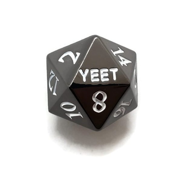 Metal D20 YEET OOF Dice Critical Fail F 20 Sided Die Set DND Black Gunmetal Color Number for Role Playing Game Dungeons and Dragons D&D Pathfinder Shadowrun and Math Teaching