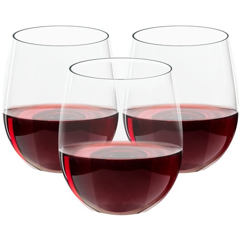 FOCUSLINE 32 Pack Plastic Wine Glasses Stemless, 12 Oz Crystal Clear Disposable Wine Cups, Reusable Plastic Wine Glasses for Parties Weddings, Shatterproof Recyclable and BPA-Free