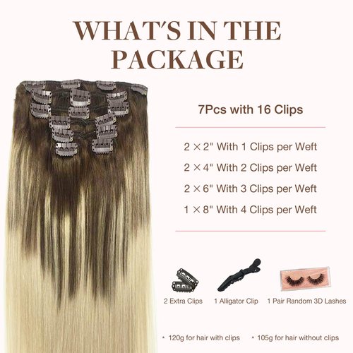 GOO GOO Clip in Hair Extensions Real Human Hair, 16inch 120g 7Pcs, 4/18 Balayage Chocolate Brown Highlighted Dirty Blonde, Remy Human Hair Extensions Clip ins for Women, Natural Human Hair