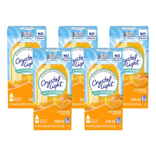 Crystal Light Citrus On-The-Go Powdered Drink Mix with Caffeine, 10 ct. (Pack of 5)