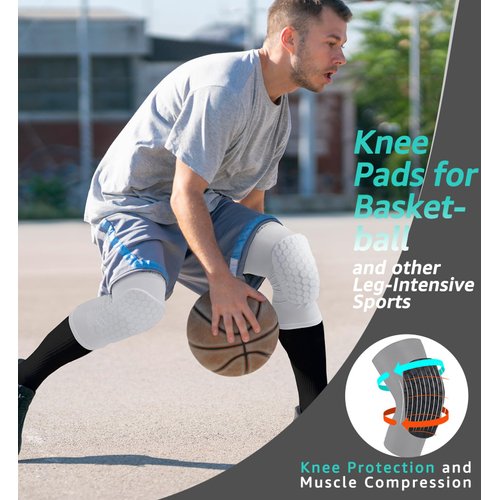 HiRui Knee Pads for Kids Youth Adult, Basketball Baseball Knee Brace Knee Support, Collision Avoidance Kneepad Compression Knee Sleeve for Volleyball Football Cycling Running-1Pair (White, L)