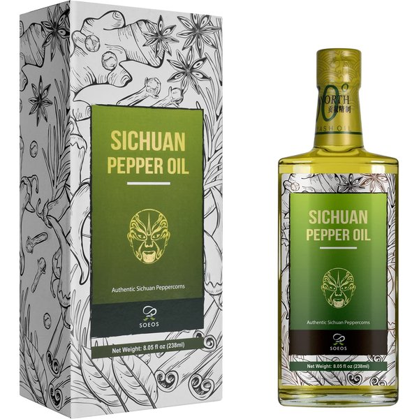 Soeos Szechuan Peppercorn Oil 8.05 fl oz/238ml, Prickly Ash Oil, Fragrant Spice for Sichuan Dishes, Sichuan Pepper Oil, Sichuan Oil, Peppercorn Flavored Oil, Szechuan Pepper Corn Oil