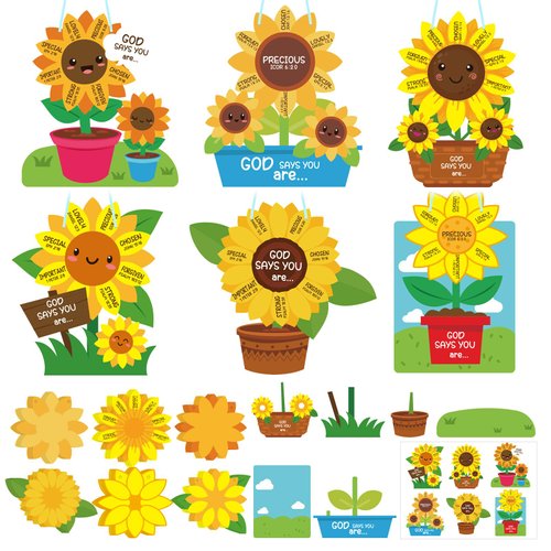 CroBlissful 24 Pcs Religious Crafts for Kids Sunday School Crafts God Says You are Sunflower Craft Christian Craft Kit Make Your Own DIY Crafts Sunday School Fun Classroom Activities Kit for Preschool