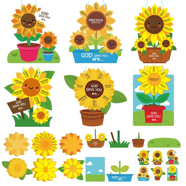 CroBlissful 24 Pcs Religious Crafts for Kids Sunday School Crafts God Says You are Sunflower Craft Christian Craft Kit Make Your Own DIY Crafts Sunday School Fun Classroom Activities Kit for Preschool