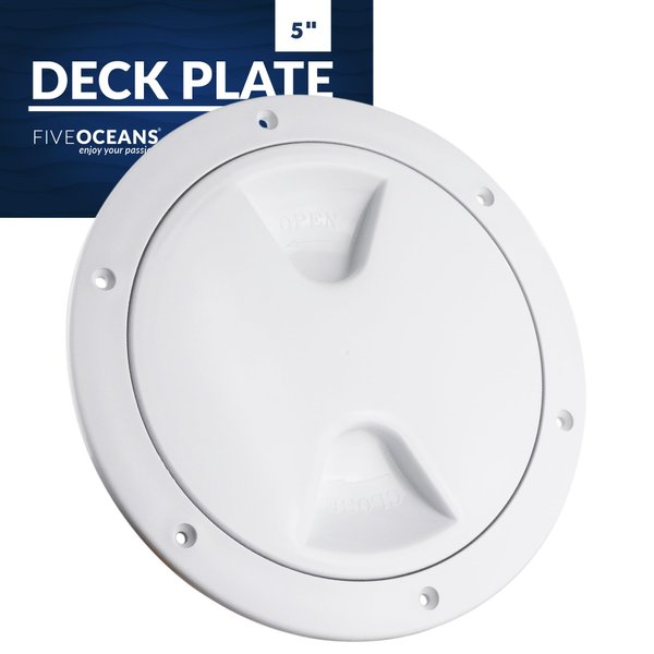 Five Oceans 5" Boat Hatch, Marine Access Hatch, Round Inspection Deck Plate Hatch with Detachable Cover, UV Resistant ABS White Plastic, for Pontoon, Fishing Boat, Bass Boat, Yacht, Sailboat - FO84