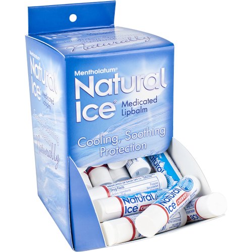 Mentholatum Natural Ice Cherry Flavor Medicated Lip Balm, Hydrating Lip Care for Dry, Chapped Lips, Moisturizing Formula with SPF 15 Helps Prevent Sunburn, Protection for Smooth, Soft Lips 48 Count