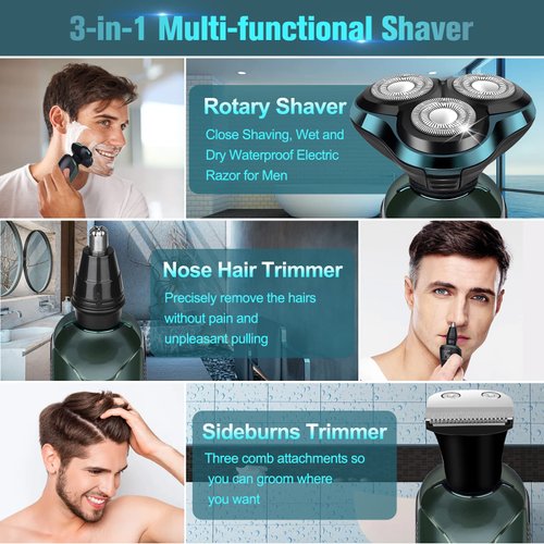 Viatia Electric Razor for Men, New Upgrade Electric Shavers for Men Cordless Rechargeable 3D Rotary Men Shaver,Wet/Dry Mens Shaver,Waterproof Mens Razor for Shaving Gifts for Husband, Dad,Boyfriend