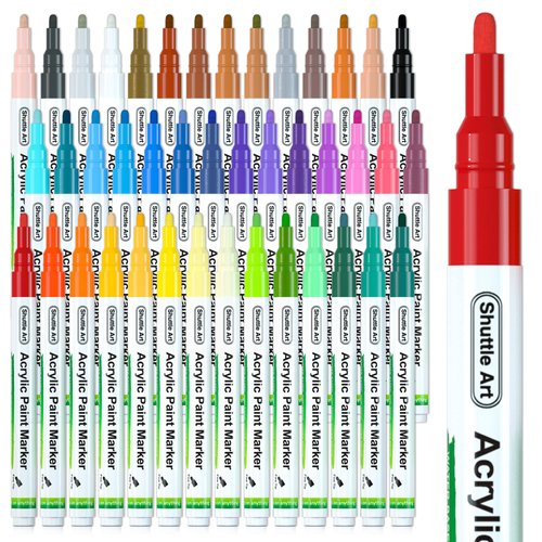 Shuttle Art Paint Pens, 42 Colors Acrylic Paint Markers, Low-Odor Water-Based Quick Dry Paint Markers for Rock, Wood, Metal, Plastic, Glass, Canvas, Ceramic