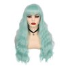 Swiking Mint Green Wigs for Women with Bangs Long Curly Wig Light Green Wig for Women Wavy Green Wig Heat Resistant Synthetic Hair Cosplay Costume Wig