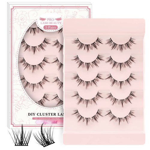 Lash Clusters 5 Pairs Cat Eye Lashes Russian Fluffy Lashes that Look Like Extensions Wispy Eyelash Clusters Volume DIY Lash Extension Soft and Easy to Wear (5 Pairs, Splendid)