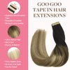 GOO GOO Tape in Hair Extensions Human Hair, 2/6/18 Balayage Brown to Dirty Blonde, 20inch 50g 20pcs, Thick Ends Straight Seamless Tape in, Invisible Tape in Hair Extensions Human Hair