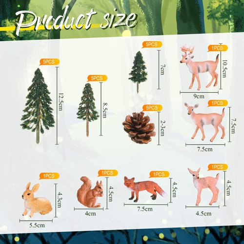 26 Pcs Forest Animal Figurines Toys Woodland Creatures Grassland Diorama Kit Plastic Rainforest Animals Habitat Playset with Model Trees for Birthday Cake Topper Kids Toddlers Educational Learning