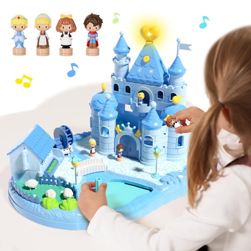 Magnetic Dollhouse Playset for 2-4 Years Old Girls Gifts, Doll House Girl Toys with Light, Music, 4 Toy Figures, Christmas Birthday Gifts for Girls Age 2 3 4 5 6