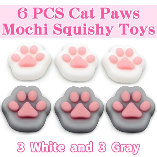 6 Pcs Cat Paws Mochi Squishy Toys, Mini Stress Relief Kawaii Squishies for Kids Party Favors, Goodie Bag Stuffers, Easter Basket Stuffers, Mochis Fidget Bulk Squeeze Toys for Kids Prizes