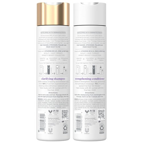 Dove Scalp + Hair Therapy Set – Density Boost Clarifying Shampoo and Strengthening Conditioner with Vitamins B3 & E, Zinc & Peptides, 9.25 Oz Ea (2 Piece Set)
