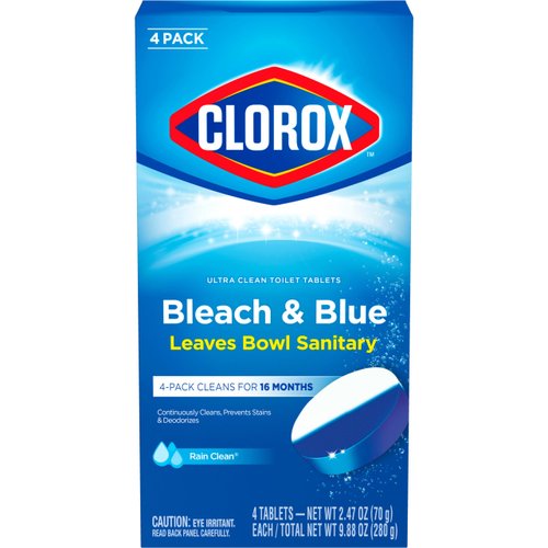 Clorox Ultra Clean Toilet Tablets Bleach &amp; Blue, Rain Clean, 4 Ct (Package May Vary)