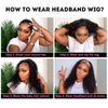 Deep Wave Headband Wig Human Hair 12inch None Lace Front Wigs Brazilian Virgin Hair Machine Made Wigs Glueless Deep Curly Wave Headband Half Wigs for Black Women Human Hair Natural Color