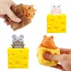Animal Squishes Toys with Cheese Cup Squirrel Cup Fidget Toys for Adults Anxiety Birthday Party Favors Squishies Cute Mice Squeeze Toys for Kids Cheese 4PCS