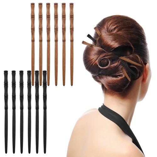 Retro Wooden Hair Sticks,Ymapinc 12pcs Chopsticks for Hair,Sturdy Texture but Light Weight,Bamboo Shape Hair Sticks for Buns,Hair Chopsticks Hair Styling Accessories for Women Girls