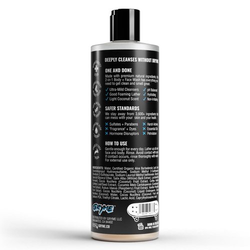 GRYME 2-in-1 Kids Body Wash and Face Wash | Natural, Sensitive Body Soap | Preteens Ages 8-12 or All Ages | Plant Based, Gentle Kids Skin Care - Fast Head-to-Toe Moisturizing Shower Gel Wash | 12 oz