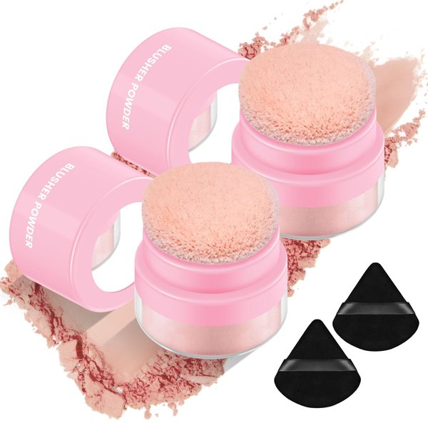 FREEORR Pink Blush Loose Face Powder, Matte Blush Powder Makeup with Mushroom Powder Puff& Mirror &Triangle Puff, Pink Face Powder Blush for Cheek, Under Eye Highlight Oil Control Soft Fine-A