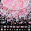 1200Pcs 3D Multi Shapes Nail Charms and Flatback Pearls, White&Pink Mix Styles Heart Star Bow Sunflower Embellishments for Nail Art, Craft and Decoration with Tweezer and Pickup Pencil