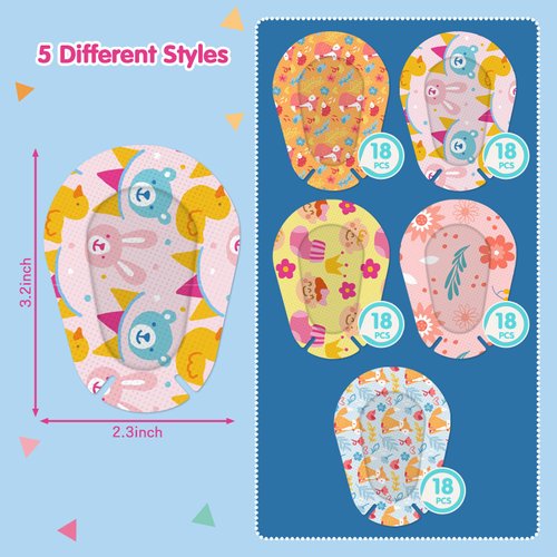 AndicAge 90pcs Adhesive Eye Patches for Kids Light Blocking Cute Design Breatnable Adhesive Bandages for Toddler, 5 Styles