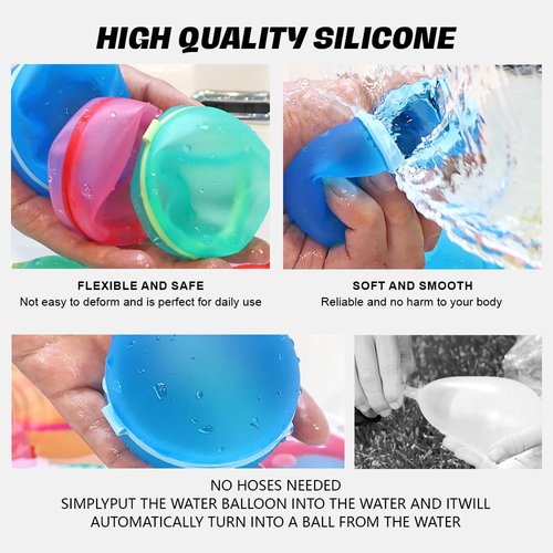 Yohaki water reusable water balloons magnetic silicone for pool outdoor bath backyard slides refillable summer bunch toy outdoor silicone biodegradable party quick essentials games(12)