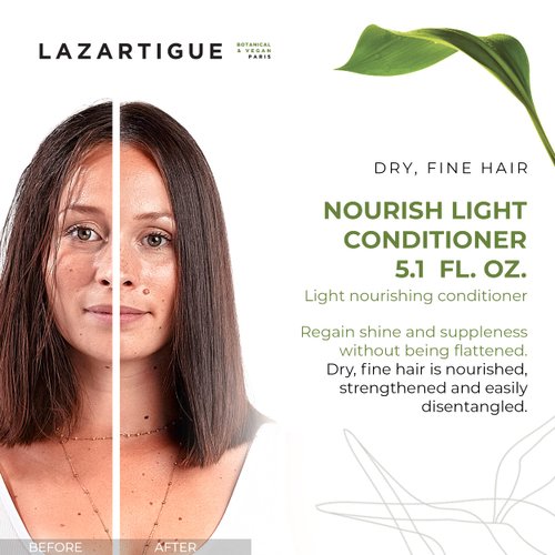 Lazartigue Nourish Light Conditioner, Botanical & Vegan, Silicone-Free, Soybean Oil Enriched, Lightweight Hydration for Dry, Fine Hair, 5.1 Fl. Oz